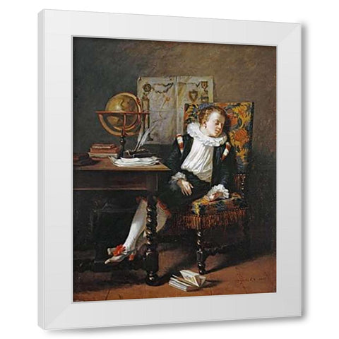 The Little Schoolboy White Modern Wood Framed Art Print by Monfallet, Adolphe Francois