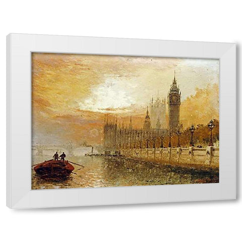 View of Westminster From The Thames White Modern Wood Framed Art Print by Stanfield Moore, Claude T