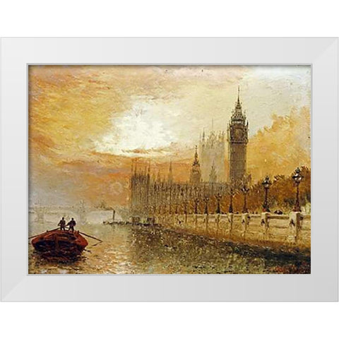 View of Westminster From The Thames White Modern Wood Framed Art Print by Stanfield Moore, Claude T