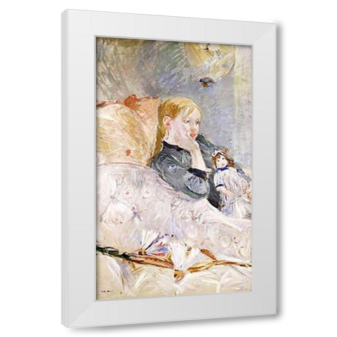 Young Girl With a Puppet White Modern Wood Framed Art Print by Morisot, Berthe