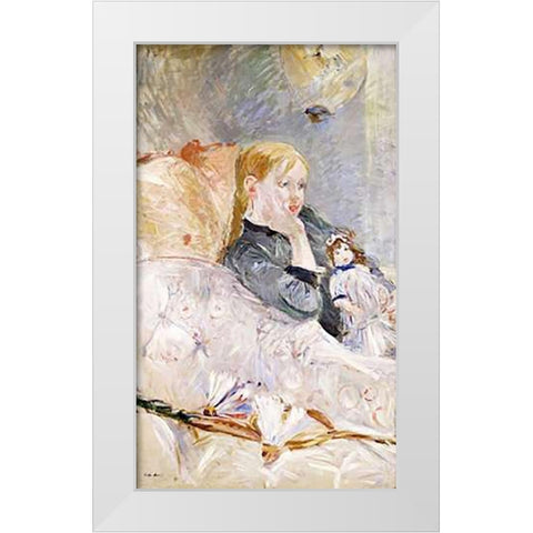 Young Girl With a Puppet White Modern Wood Framed Art Print by Morisot, Berthe