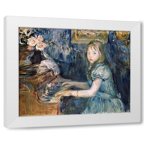 Lucie Leon at The Piano White Modern Wood Framed Art Print by Morisot, Berthe