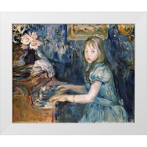 Lucie Leon at The Piano White Modern Wood Framed Art Print by Morisot, Berthe
