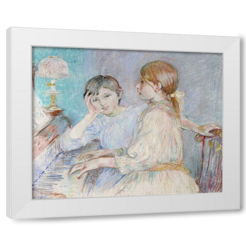 Le Piano White Modern Wood Framed Art Print by Morisot, Berthe