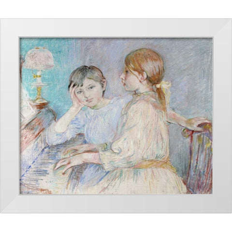 Le Piano White Modern Wood Framed Art Print by Morisot, Berthe