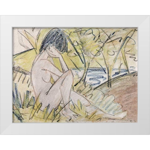 Sitting By The Lake White Modern Wood Framed Art Print by Mueller, Otto