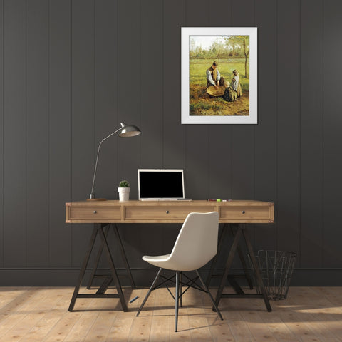 Watching Father Work White Modern Wood Framed Art Print by Neuhuijs, Albert
