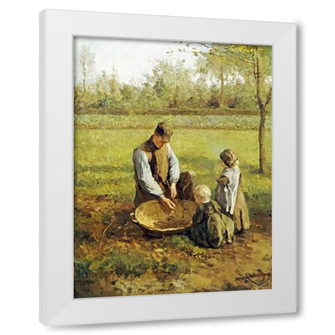 Watching Father Work White Modern Wood Framed Art Print by Neuhuijs, Albert
