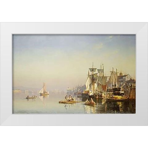 Fishing Boats and Barges On The Thames White Modern Wood Framed Art Print by Neumann, Carl