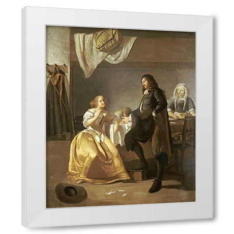 The Interior of a Brothel White Modern Wood Framed Art Print by Ochtervelt, Jacob