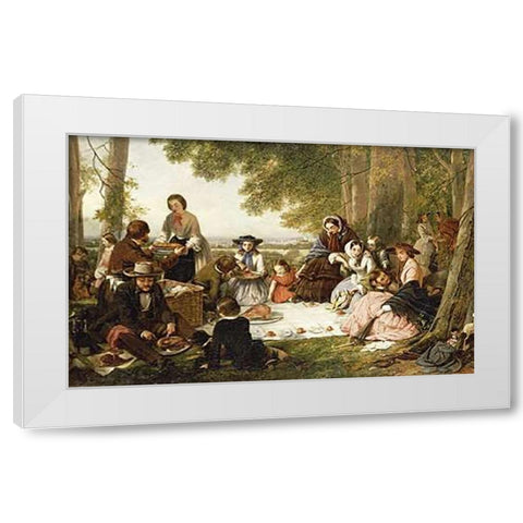 A Picnic White Modern Wood Framed Art Print by ONeil, Henry Nelson