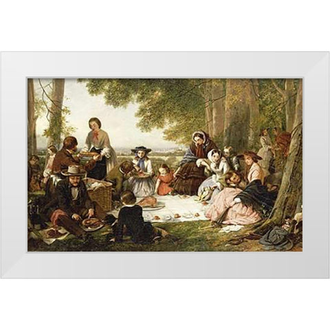 A Picnic White Modern Wood Framed Art Print by ONeil, Henry Nelson