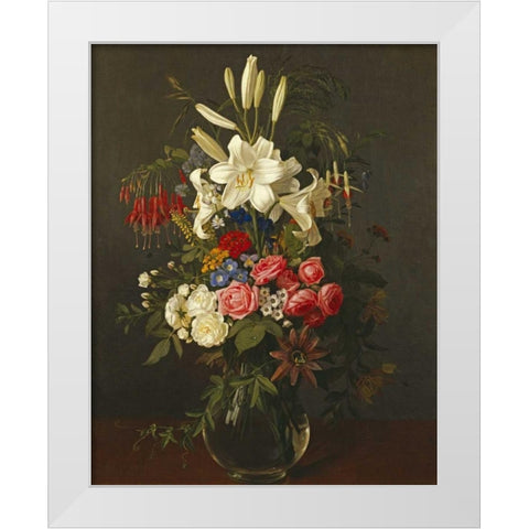 Lilies, Roses, Passion Flowers White Modern Wood Framed Art Print by Ottesen, Otto Diderich