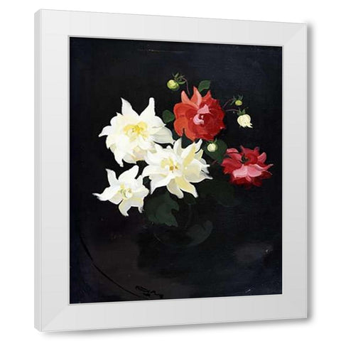 Red and White Dahlias White Modern Wood Framed Art Print by Park, James Stuart