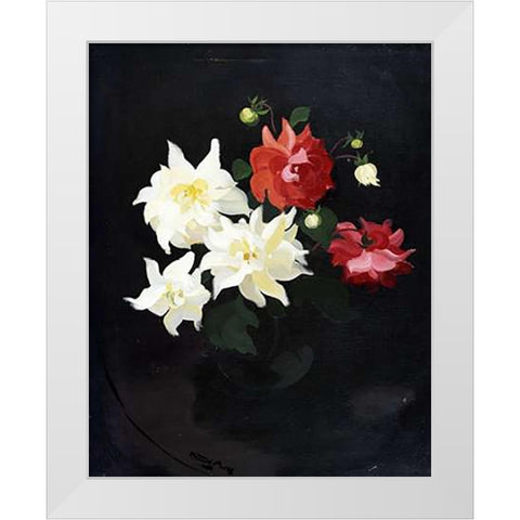 Red and White Dahlias White Modern Wood Framed Art Print by Park, James Stuart