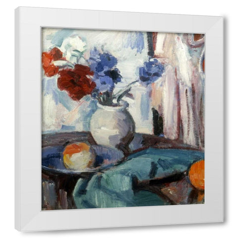 Mixed Carnations and Cornflowers White Modern Wood Framed Art Print by Peploe, Samuel John