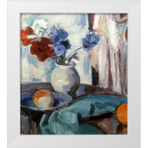Mixed Carnations and Cornflowers White Modern Wood Framed Art Print by Peploe, Samuel John