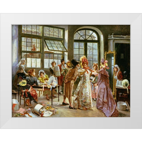 At The Milliners White Modern Wood Framed Art Print by Perez, Alonzo