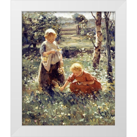 Children In a Field White Modern Wood Framed Art Print by Pieters, Evert