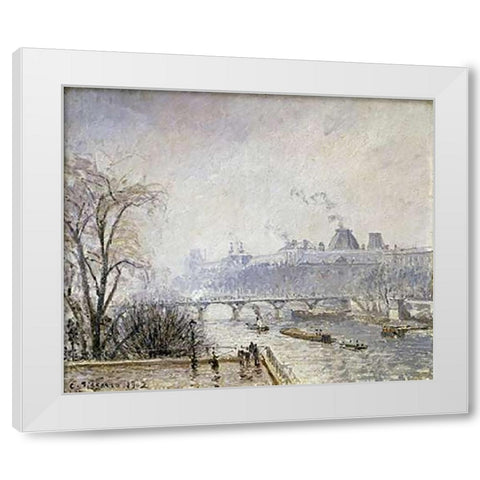 The Louvre and The Seine From The Pont Neuf - Morning Mist White Modern Wood Framed Art Print by Pissarro, Camille