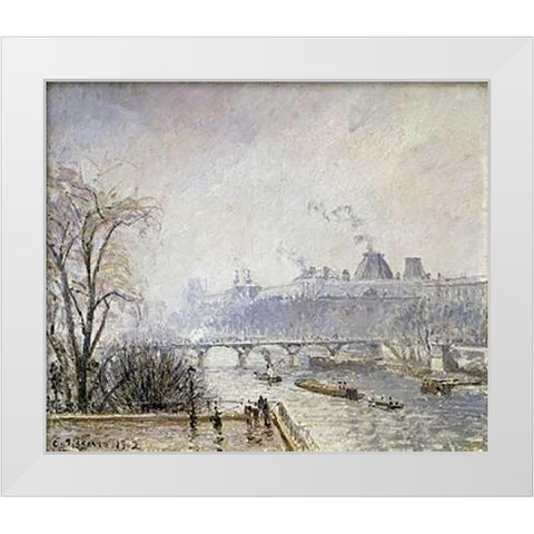 The Louvre and The Seine From The Pont Neuf - Morning Mist White Modern Wood Framed Art Print by Pissarro, Camille