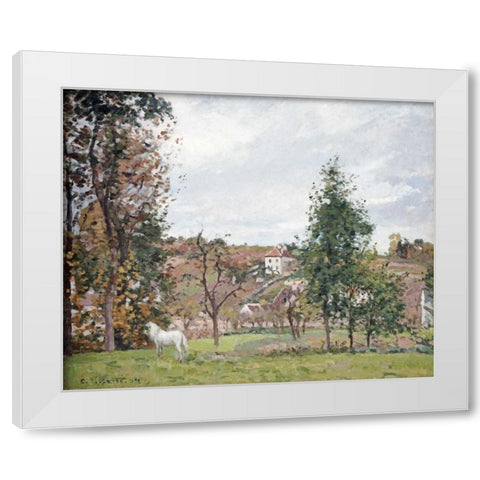 Landscape With a White Horse White Modern Wood Framed Art Print by Pissarro, Camille