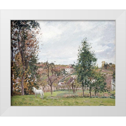 Landscape With a White Horse White Modern Wood Framed Art Print by Pissarro, Camille