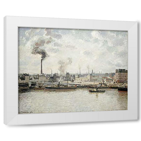 Quay at Saint-Sever, Rouen White Modern Wood Framed Art Print by Pissarro, Camille
