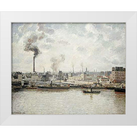 Quay at Saint-Sever, Rouen White Modern Wood Framed Art Print by Pissarro, Camille