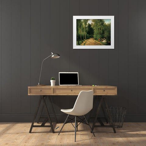 A Picnic at Montmorency White Modern Wood Framed Art Print by Pissarro, Camille