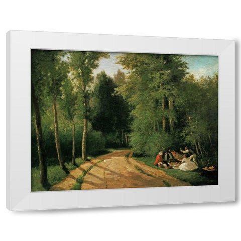 A Picnic at Montmorency White Modern Wood Framed Art Print by Pissarro, Camille