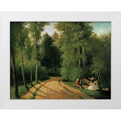 A Picnic at Montmorency White Modern Wood Framed Art Print by Pissarro, Camille