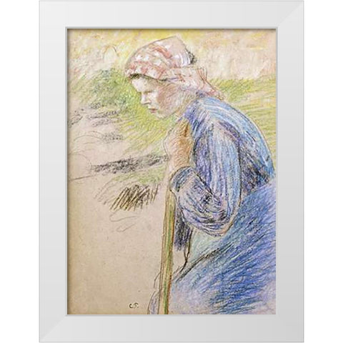Young Peasant White Modern Wood Framed Art Print by Pissarro, Camille