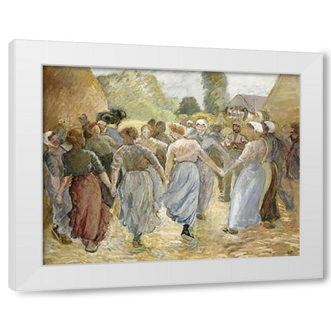 La Ronde White Modern Wood Framed Art Print by Pissarro, Camille