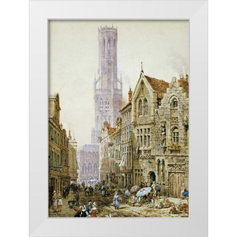 Flower Sellers In Bruges White Modern Wood Framed Art Print by Rayner, Louise