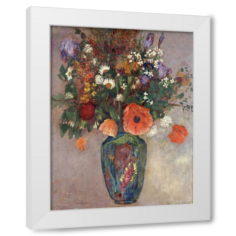 Bouquet of Flowers In a Vase White Modern Wood Framed Art Print by Redon, Odilion