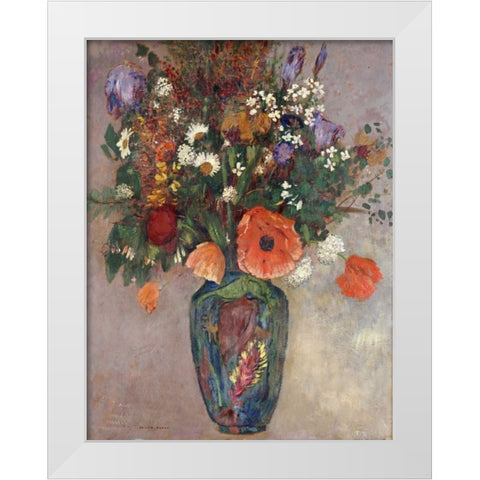 Bouquet of Flowers In a Vase White Modern Wood Framed Art Print by Redon, Odilion
