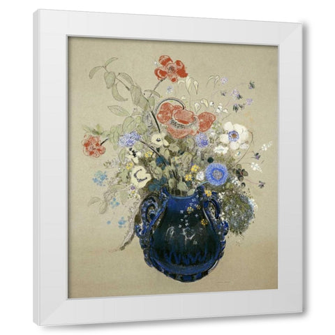 A Vase OF Blue Flowers White Modern Wood Framed Art Print by Redon, Odilion