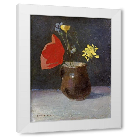 A Pitcher of Flowers White Modern Wood Framed Art Print by Redon, Odilion