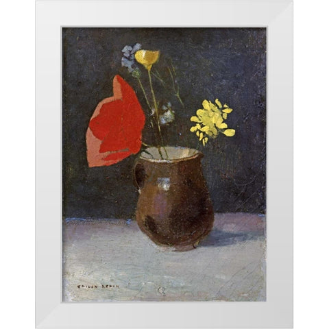 A Pitcher of Flowers White Modern Wood Framed Art Print by Redon, Odilion