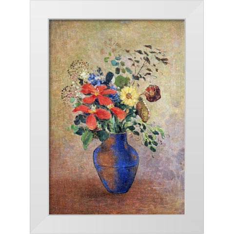 The Blue Vase White Modern Wood Framed Art Print by Redon, Odilion