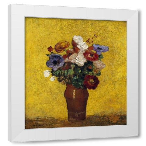 Fleurs White Modern Wood Framed Art Print by Redon, Odilion