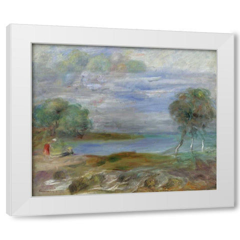 Two People at The Waters Edge White Modern Wood Framed Art Print by Renoir, Pierre-Auguste