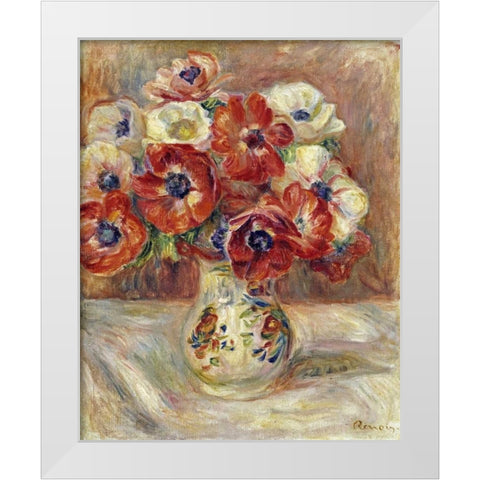 Still Life With Anemones White Modern Wood Framed Art Print by Renoir, Pierre-Auguste