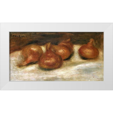 Still Life With Onions White Modern Wood Framed Art Print by Renoir, Pierre-Auguste
