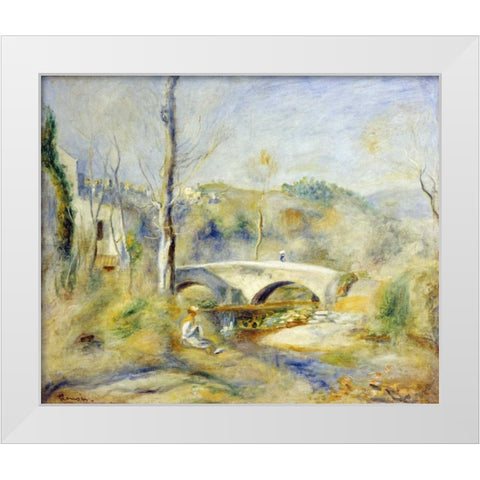 Landscape With Bridge White Modern Wood Framed Art Print by Renoir, Pierre-Auguste