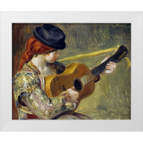 Girl with a Guitar, 1897 White Modern Wood Framed Art Print by Renoir, Pierre-Auguste