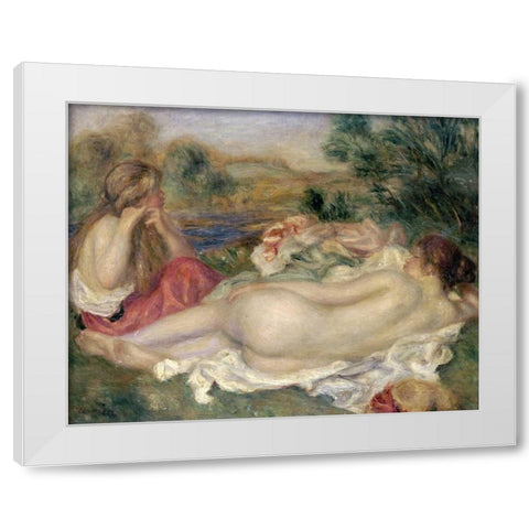 Two Bathers White Modern Wood Framed Art Print by Renoir, Pierre-Auguste