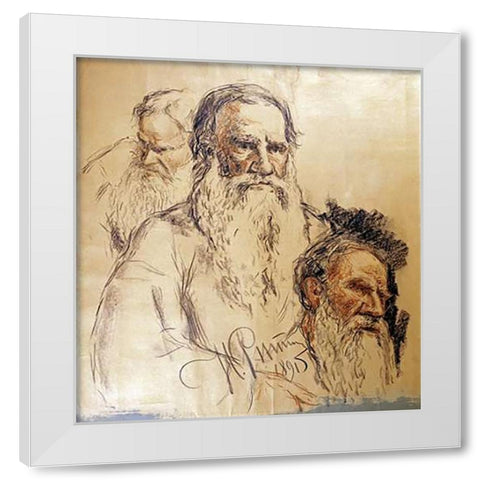 Three Studies Leo Tolstoy White Modern Wood Framed Art Print by Repin, Ilia Efimovich