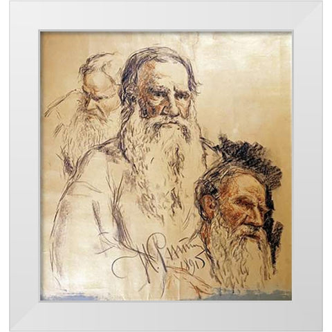 Three Studies Leo Tolstoy White Modern Wood Framed Art Print by Repin, Ilia Efimovich